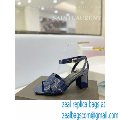 Saint Laurent Heel 6.5cm Tribute Sandals in Patent Leather Blue