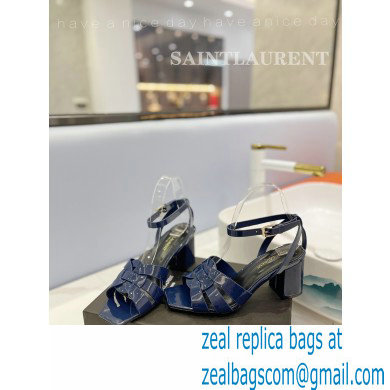 Saint Laurent Heel 6.5cm Tribute Sandals in Patent Leather Blue