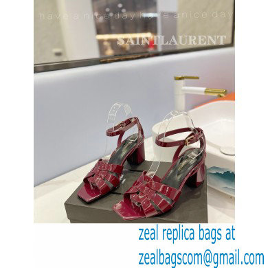 Saint Laurent Heel 6.5cm Tribute Sandals in Patent Leather Burgundy