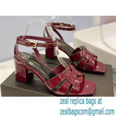 Saint Laurent Heel 6.5cm Tribute Sandals in Patent Leather Burgundy - Click Image to Close