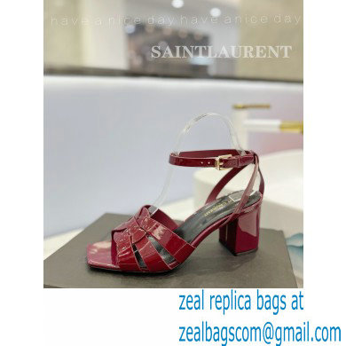 Saint Laurent Heel 6.5cm Tribute Sandals in Patent Leather Burgundy