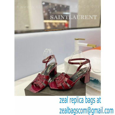 Saint Laurent Heel 6.5cm Tribute Sandals in Patent Leather Burgundy