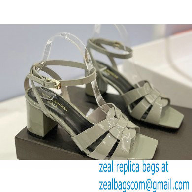 Saint Laurent Heel 6.5cm Tribute Sandals in Patent Leather Gray