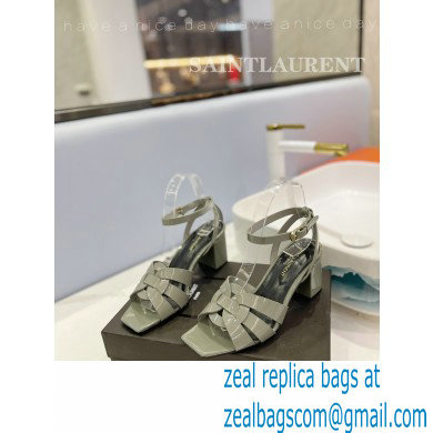 Saint Laurent Heel 6.5cm Tribute Sandals in Patent Leather Gray