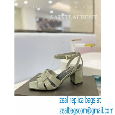 Saint Laurent Heel 6.5cm Tribute Sandals in Patent Leather Gray