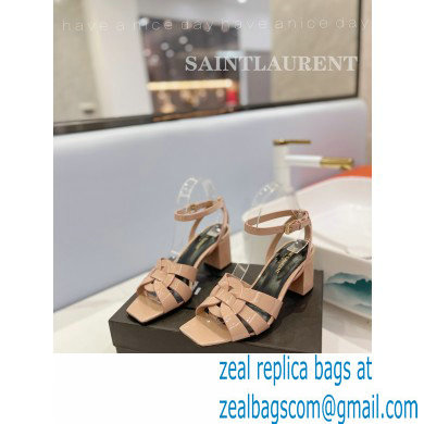 Saint Laurent Heel 6.5cm Tribute Sandals in Patent Leather Nude