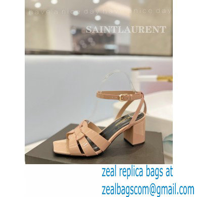 Saint Laurent Heel 6.5cm Tribute Sandals in Patent Leather Nude