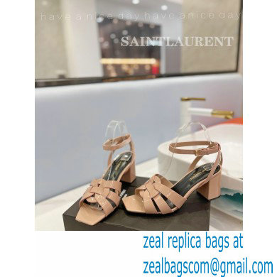 Saint Laurent Heel 6.5cm Tribute Sandals in Patent Leather Nude