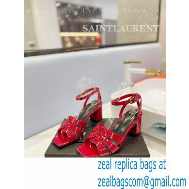 Saint Laurent Heel 6.5cm Tribute Sandals in Patent Leather Red