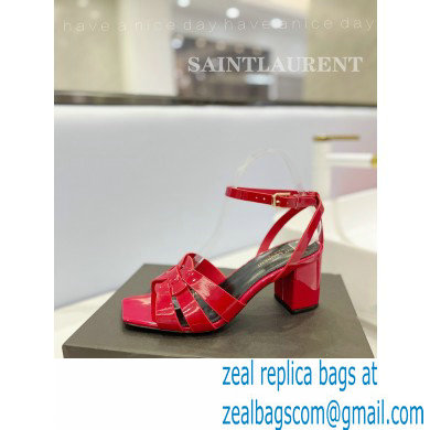 Saint Laurent Heel 6.5cm Tribute Sandals in Patent Leather Red