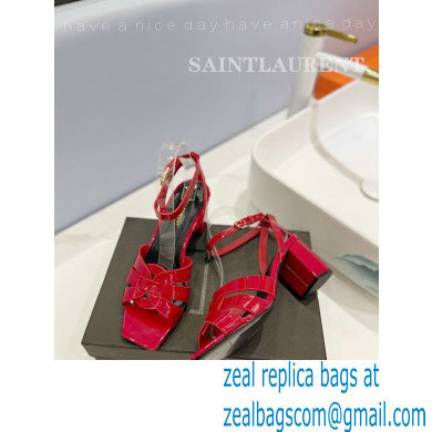 Saint Laurent Heel 6.5cm Tribute Sandals in Patent Leather Red