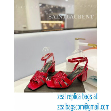 Saint Laurent Heel 6.5cm Tribute Sandals in Patent Leather Red