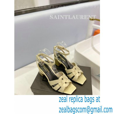 Saint Laurent Heel 6.5cm Tribute Sandals in Smooth Leather Beige - Click Image to Close