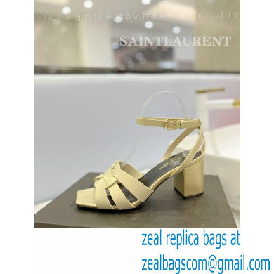 Saint Laurent Heel 6.5cm Tribute Sandals in Smooth Leather Beige