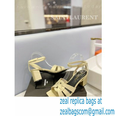 Saint Laurent Heel 6.5cm Tribute Sandals in Smooth Leather Beige