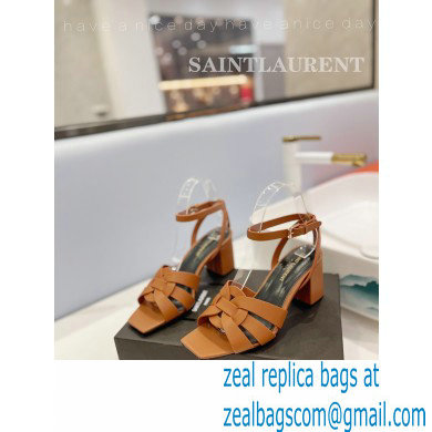 Saint Laurent Heel 6.5cm Tribute Sandals in Smooth Leather Brown