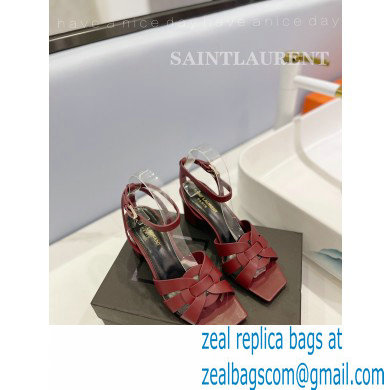 Saint Laurent Heel 6.5cm Tribute Sandals in Smooth Leather Burgundy