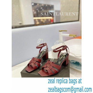 Saint Laurent Heel 6.5cm Tribute Sandals in Smooth Leather Burgundy - Click Image to Close