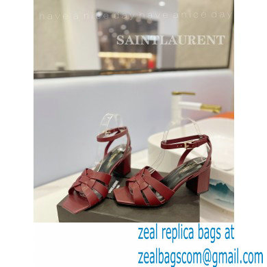 Saint Laurent Heel 6.5cm Tribute Sandals in Smooth Leather Burgundy - Click Image to Close