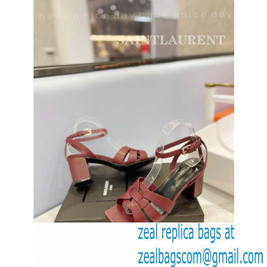 Saint Laurent Heel 6.5cm Tribute Sandals in Smooth Leather Burgundy