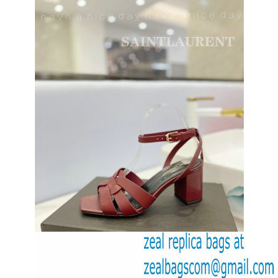 Saint Laurent Heel 6.5cm Tribute Sandals in Smooth Leather Burgundy