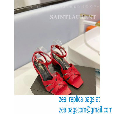 Saint Laurent Heel 6.5cm Tribute Sandals in Smooth Leather Red - Click Image to Close