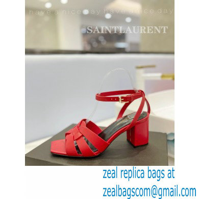 Saint Laurent Heel 6.5cm Tribute Sandals in Smooth Leather Red