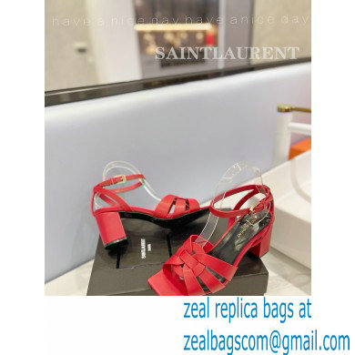 Saint Laurent Heel 6.5cm Tribute Sandals in Smooth Leather Red