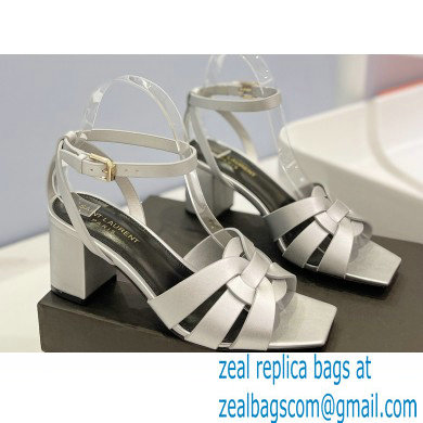 Saint Laurent Heel 6.5cm Tribute Sandals in Smooth Leather Silver