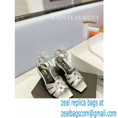Saint Laurent Heel 6.5cm Tribute Sandals in Smooth Leather Silver