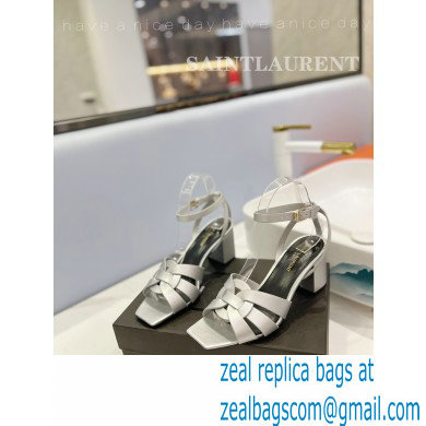 Saint Laurent Heel 6.5cm Tribute Sandals in Smooth Leather Silver