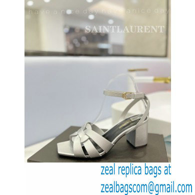 Saint Laurent Heel 6.5cm Tribute Sandals in Smooth Leather Silver - Click Image to Close