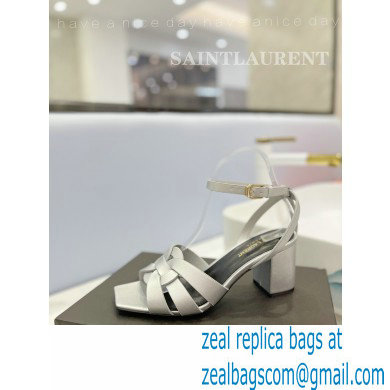 Saint Laurent Heel 6.5cm Tribute Sandals in Smooth Leather Silver