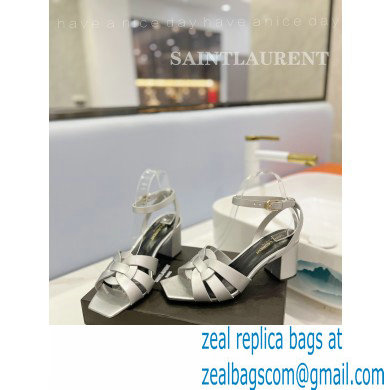 Saint Laurent Heel 6.5cm Tribute Sandals in Smooth Leather Silver