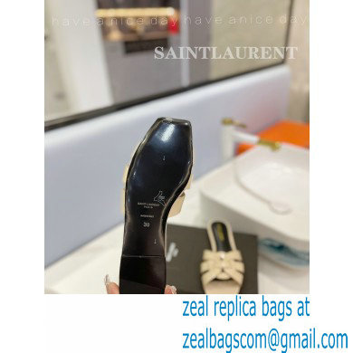 Saint Laurent Tribute Flat Mules Slide Sandals in Patent Leather 571952 Beige