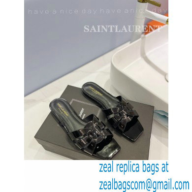 Saint Laurent Tribute Flat Mules Slide Sandals in Patent Leather 571952 Black
