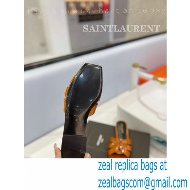 Saint Laurent Tribute Flat Mules Slide Sandals in Patent Leather 571952 Brown