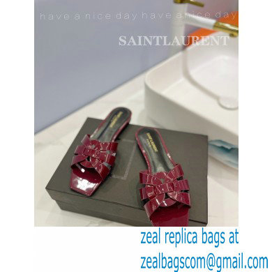 Saint Laurent Tribute Flat Mules Slide Sandals in Patent Leather 571952 Burgundy