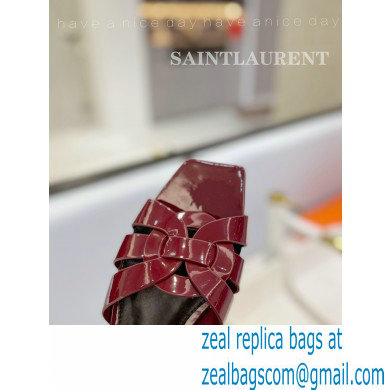 Saint Laurent Tribute Flat Mules Slide Sandals in Patent Leather 571952 Burgundy - Click Image to Close
