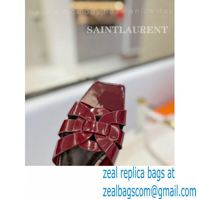 Saint Laurent Tribute Flat Mules Slide Sandals in Patent Leather 571952 Burgundy