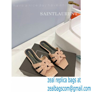 Saint Laurent Tribute Flat Mules Slide Sandals in Patent Leather 571952 Nude