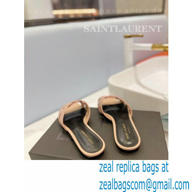 Saint Laurent Tribute Flat Mules Slide Sandals in Patent Leather 571952 Nude