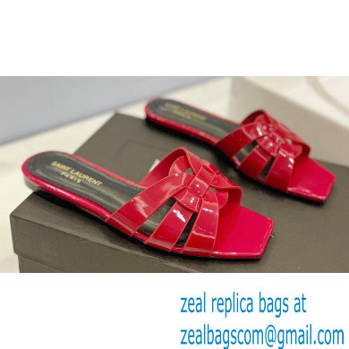 Saint Laurent Tribute Flat Mules Slide Sandals in Patent Leather 571952 Red - Click Image to Close