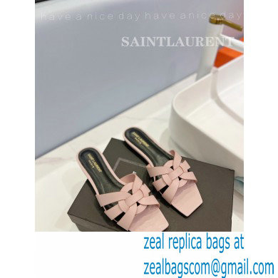 Saint Laurent Tribute Flat Mules Slide Sandals in Smooth Leather 571952 Pink