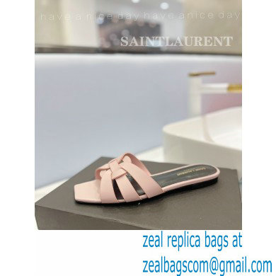 Saint Laurent Tribute Flat Mules Slide Sandals in Smooth Leather 571952 Pink