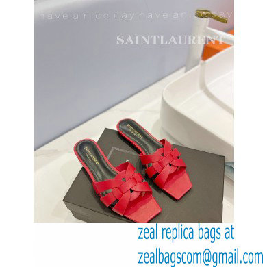 Saint Laurent Tribute Flat Mules Slide Sandals in Smooth Leather 571952 Red - Click Image to Close