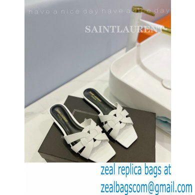 Saint Laurent Tribute Flat Mules Slide Sandals in Smooth Leather 571952 White