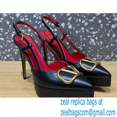 Valentino Heel 10.3cm Platform 2cm VLogo Signature Slingback Pumps Leather Black 2023 - Click Image to Close