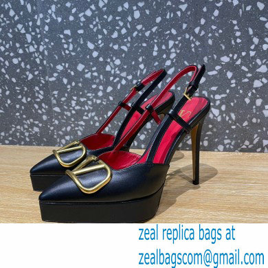 Valentino Heel 10.3cm Platform 2cm VLogo Signature Slingback Pumps Leather Black 2023 - Click Image to Close