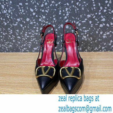 Valentino Heel 10.3cm Platform 2cm VLogo Signature Slingback Pumps Leather Black 2023